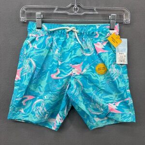 Cat & Jack Swim Trunks Boys Blue Jellyfish Stingray S 6/7 UPF 50+ New